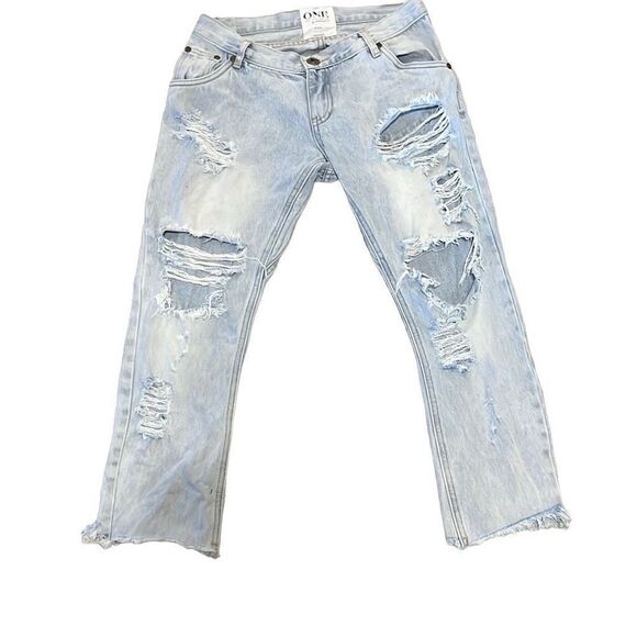One x One Teaspoon Lonely Boys Light Wash Distressed Denim Jeans Relaxed Sz 27 - Picture 10 of 10